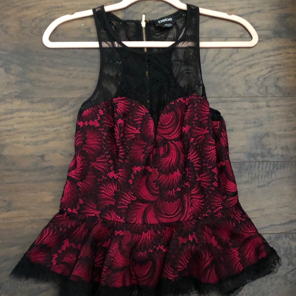 Bebe Red and black lace top